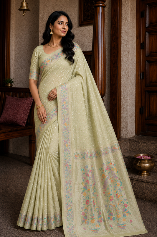 Pastel Pista  Bandhej Paithani
