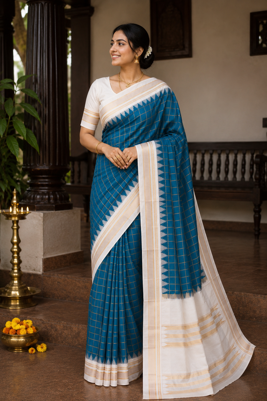 Ocean Blue Ilkal Paithani