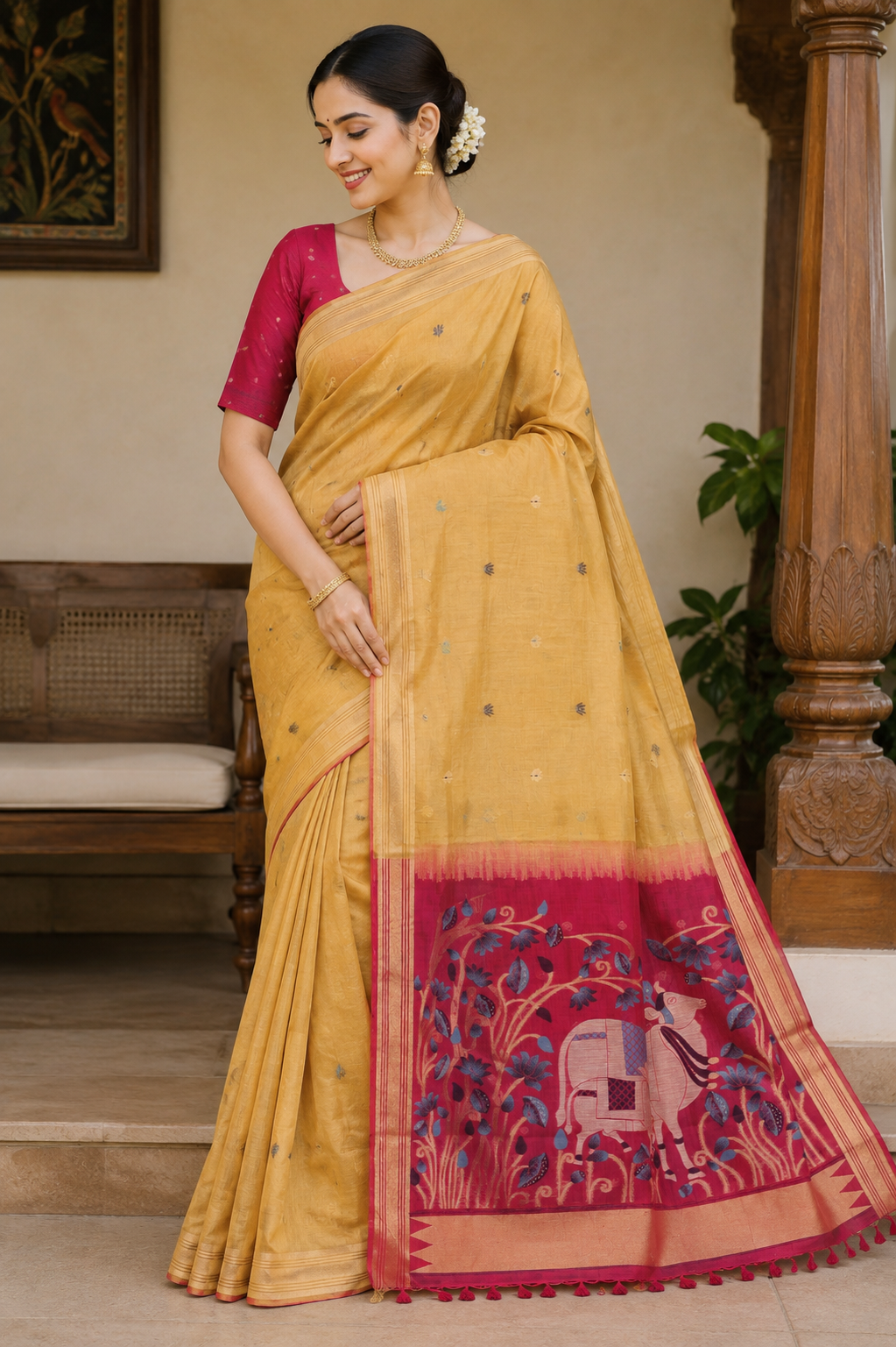 Mustard Munga Cotton Paithani