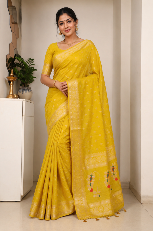 Antique Mustard Munga Silk Saree