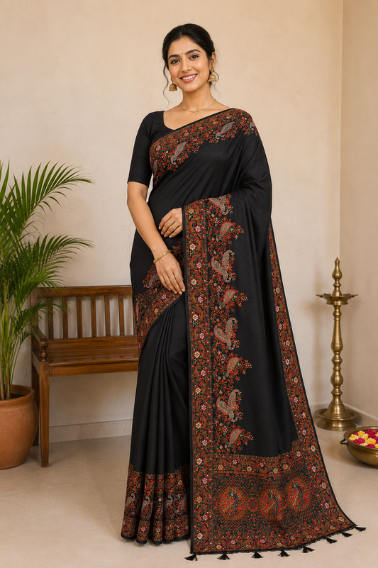 Jet Black Pashmeena Paithani