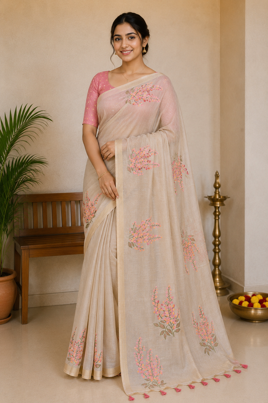Ivory Pink Muga Cotton Silk