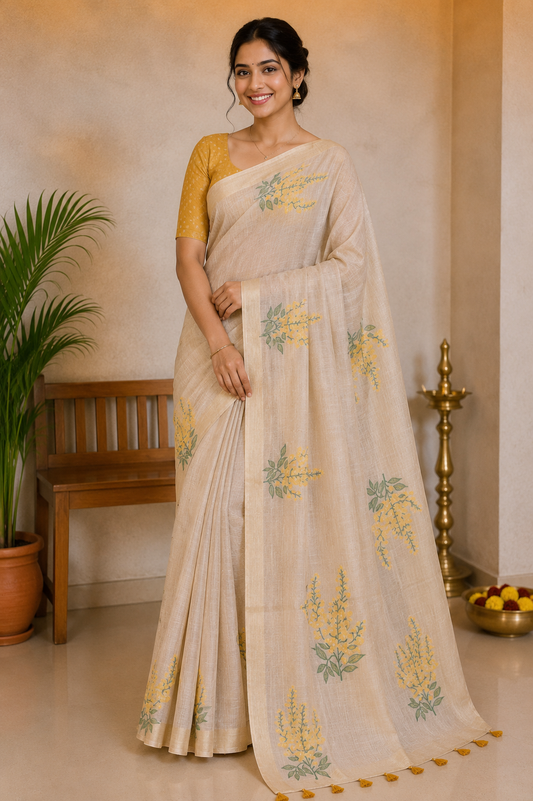 Ivory Yellow Muga Cotton Silk