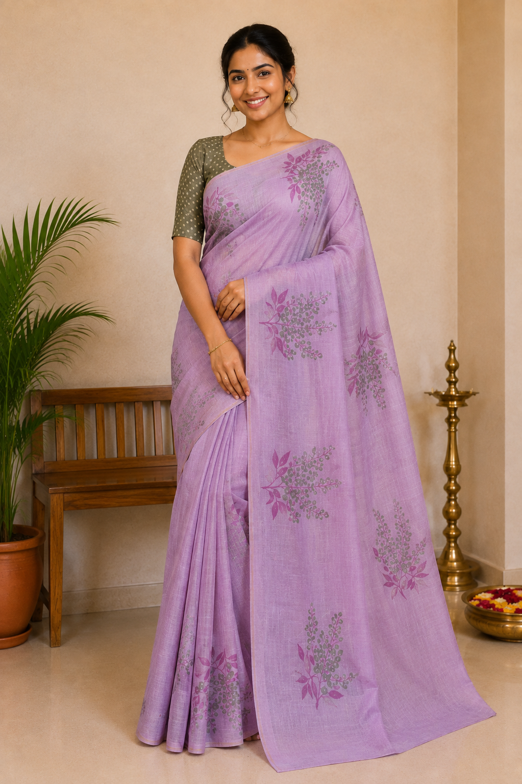 Lavender Green Muga Cotton Silk