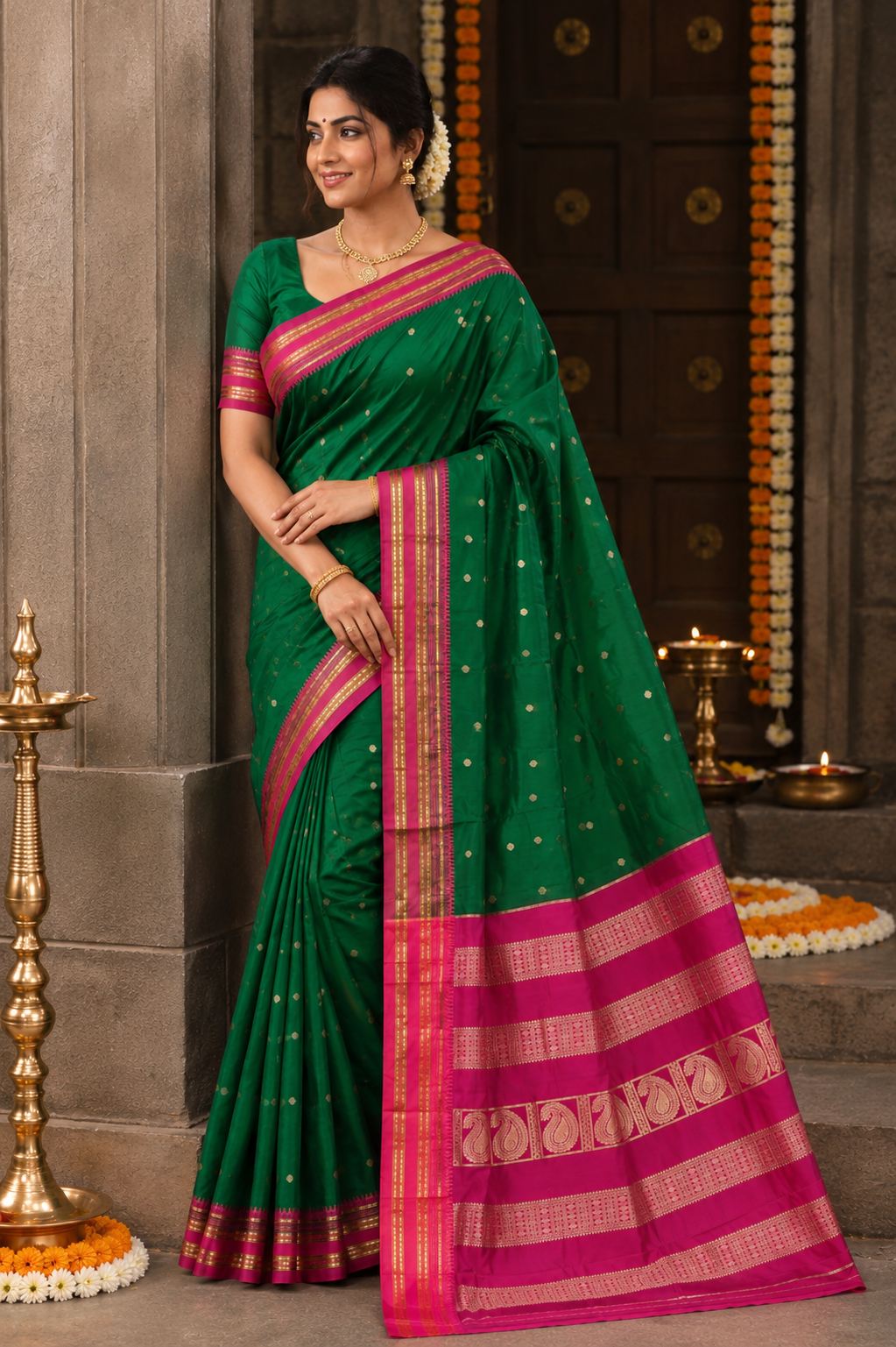Bottle Green Narayanpeth Saree