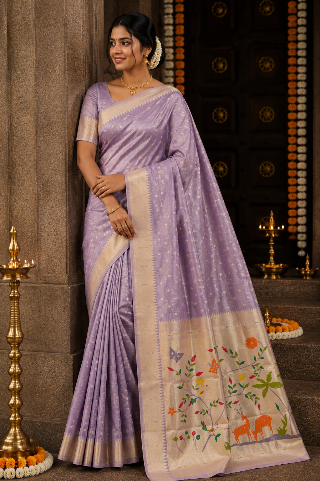 Lavender Purple Chanderi Paithani