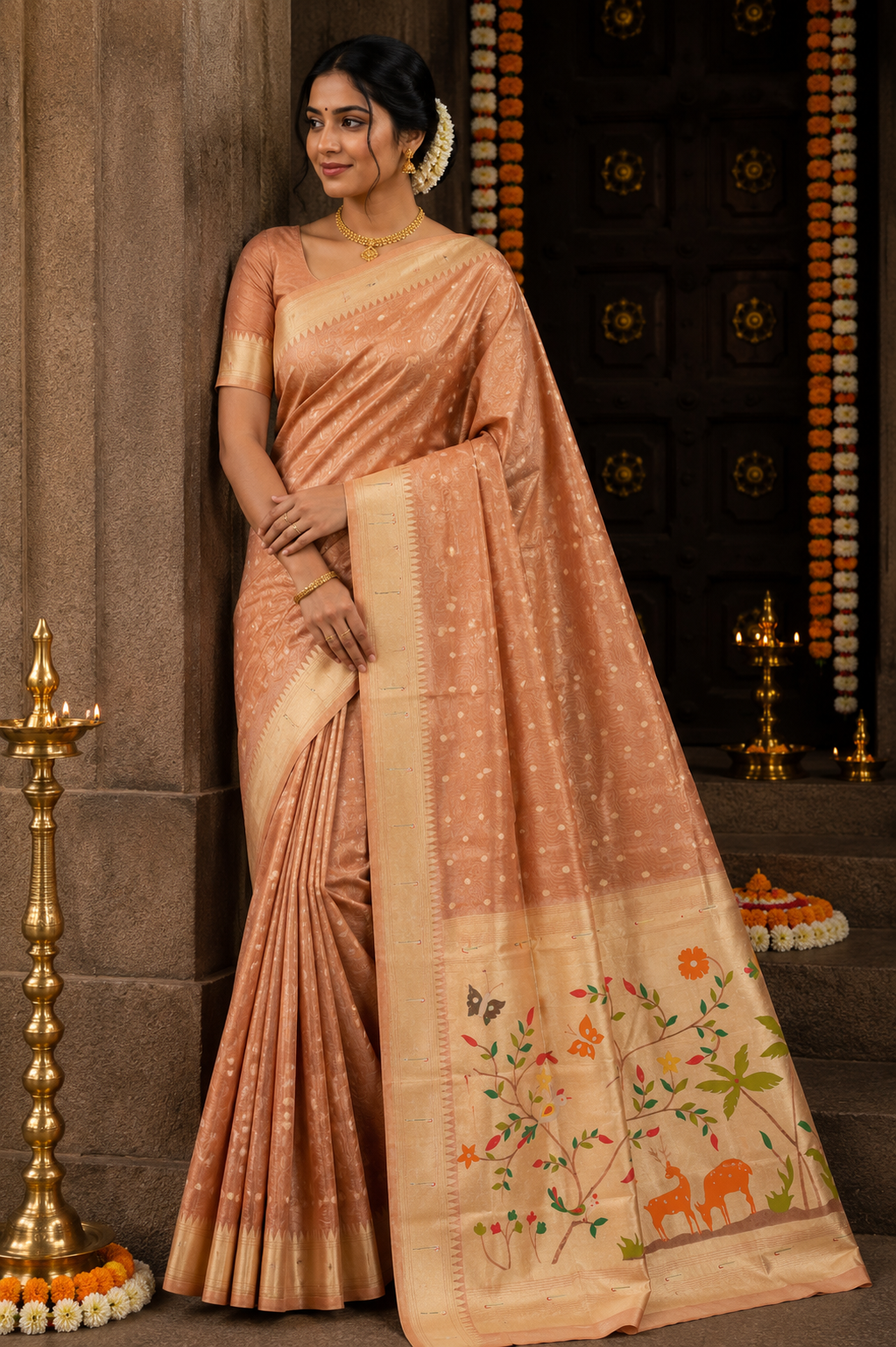 Copper Rust Chanderi Paithani