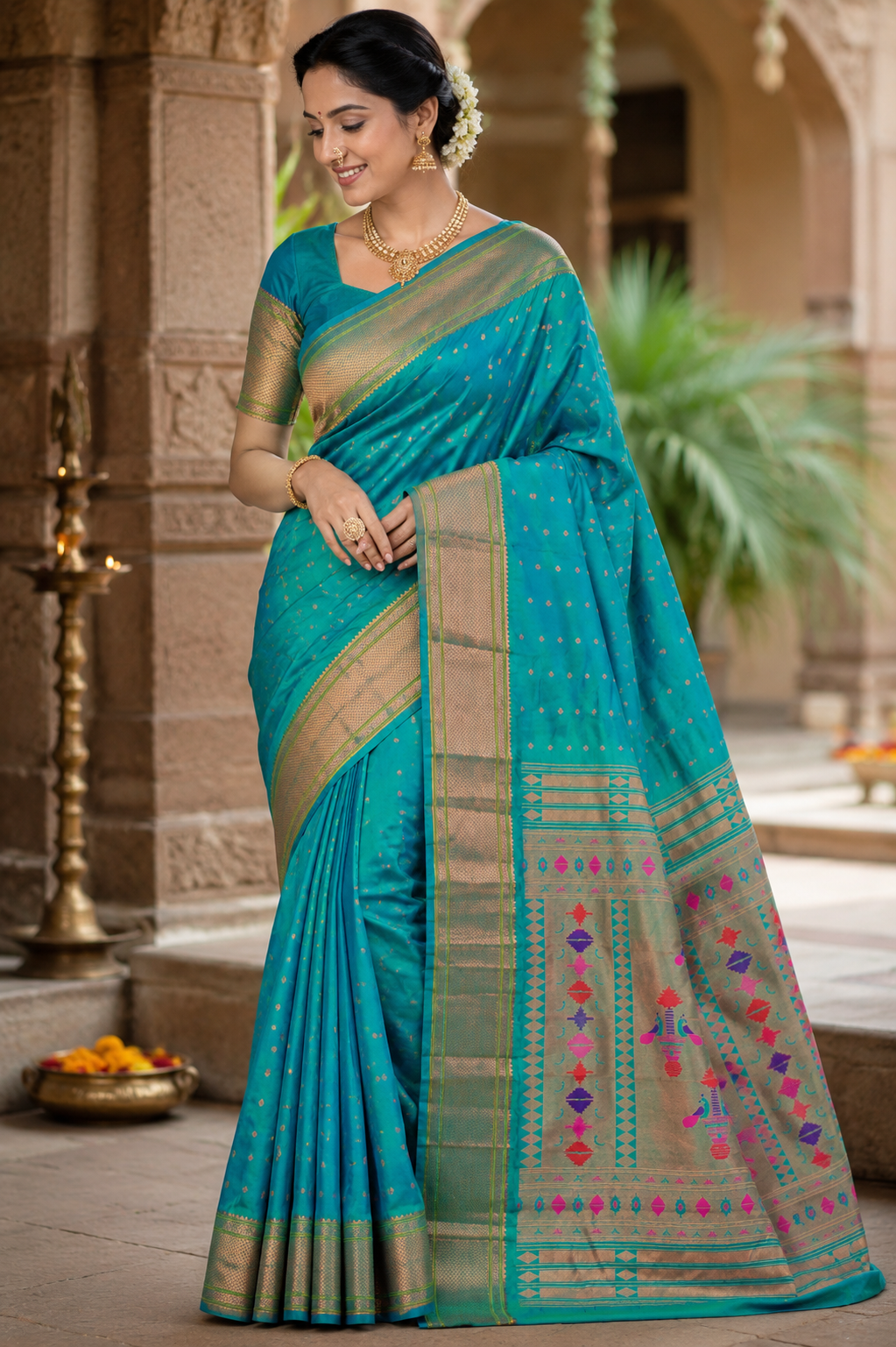 Aqua Blue Kalanji Paithani
