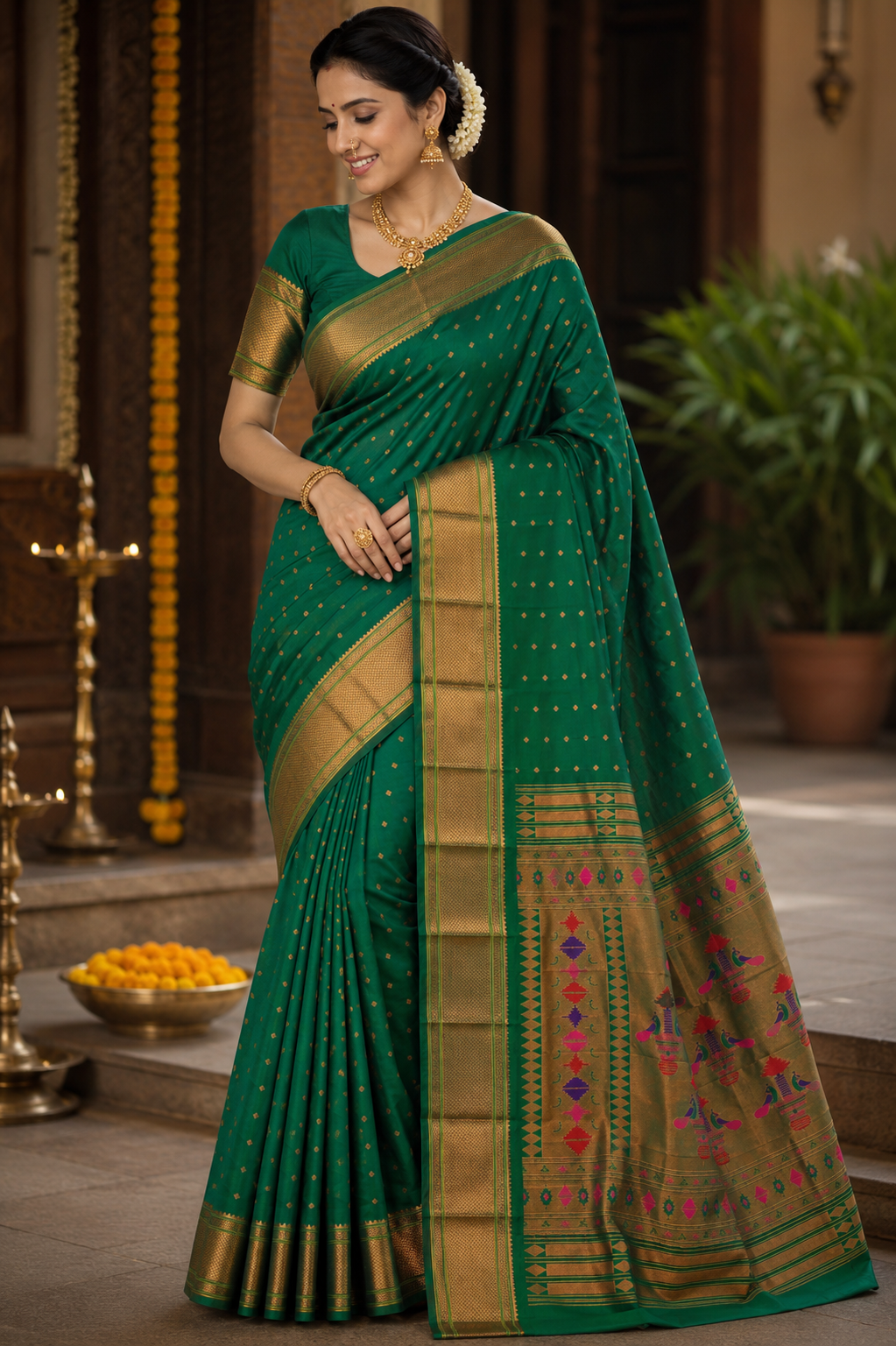 Bottle Green Kalanji Paithani