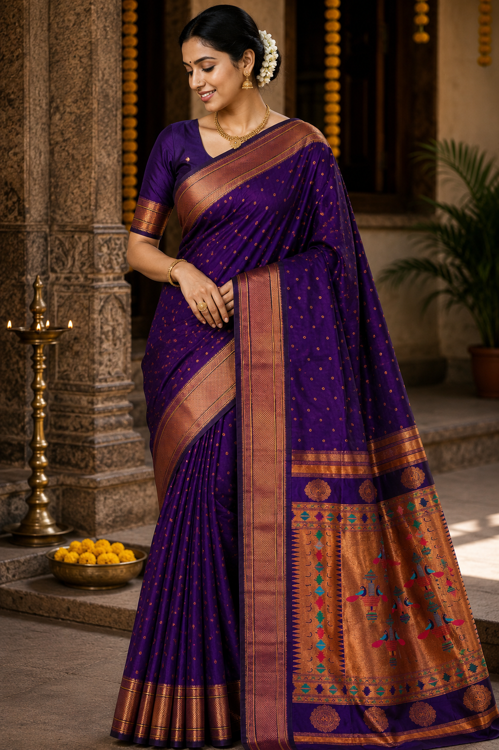 Royal Blue Kalanji Paithani