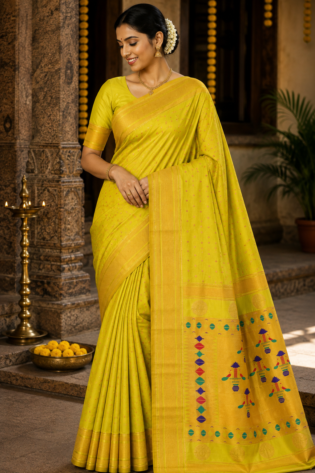 Lime Green Kalanji Paithani
