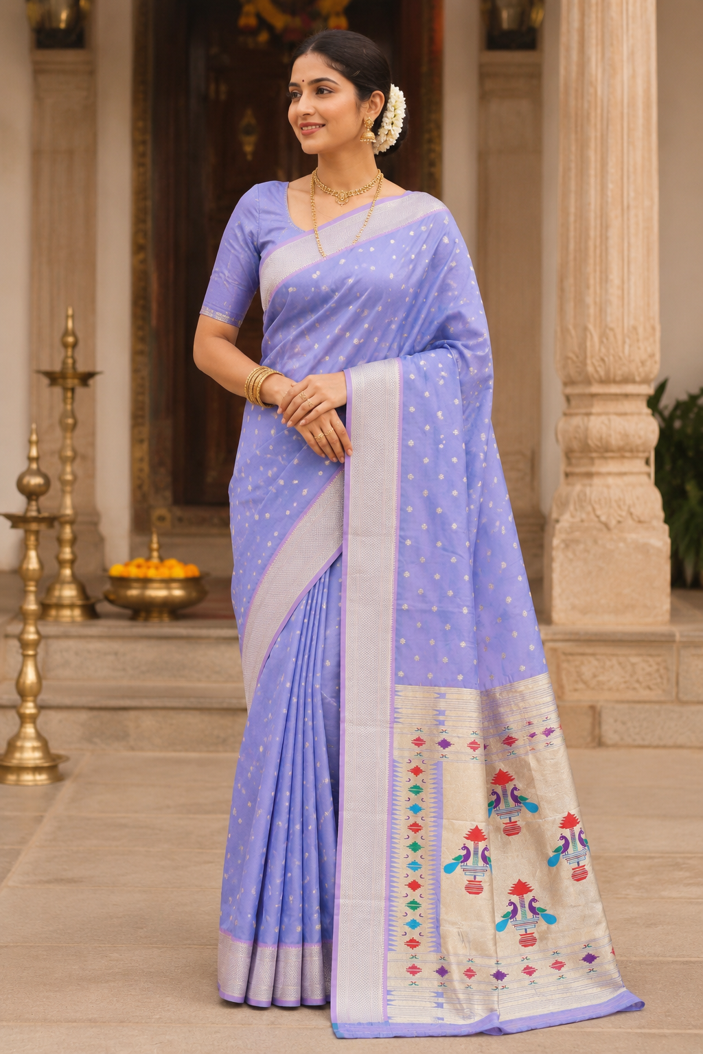 Priinkle Blue  Maharani Paithani