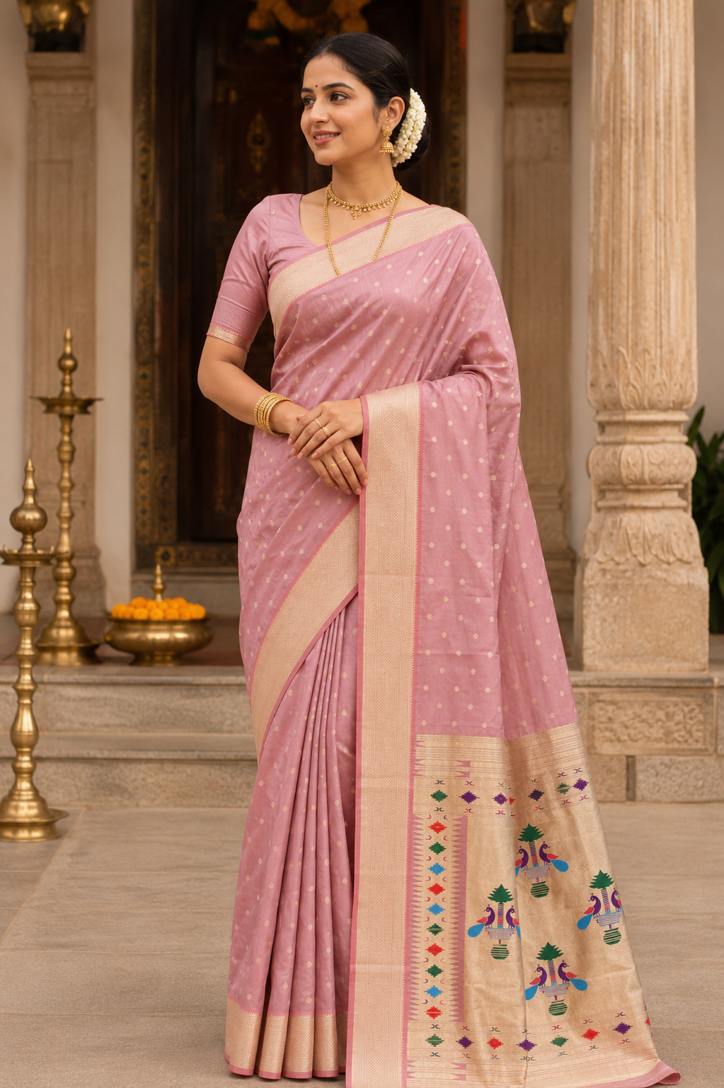 Dusty Rose Pink Maharani Paithani