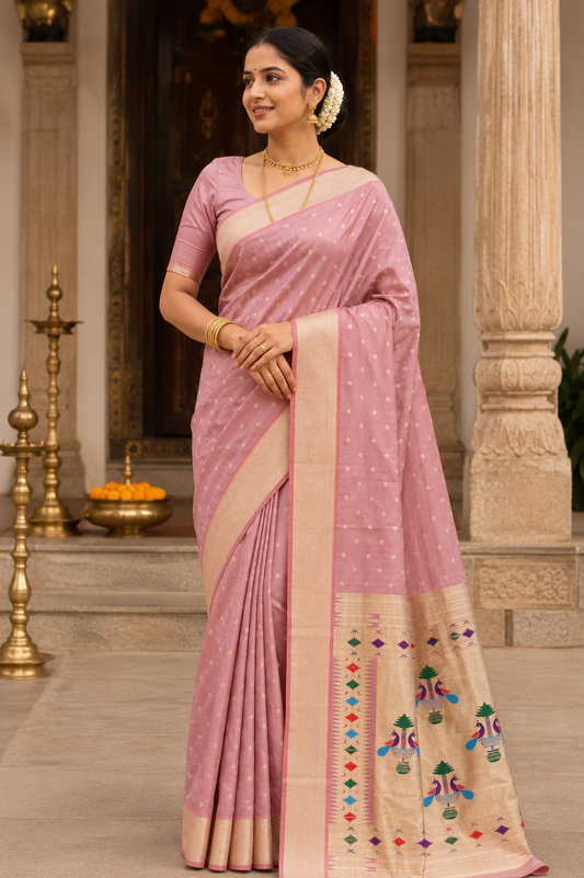 Dusty Rose Pink Maharani Paithani