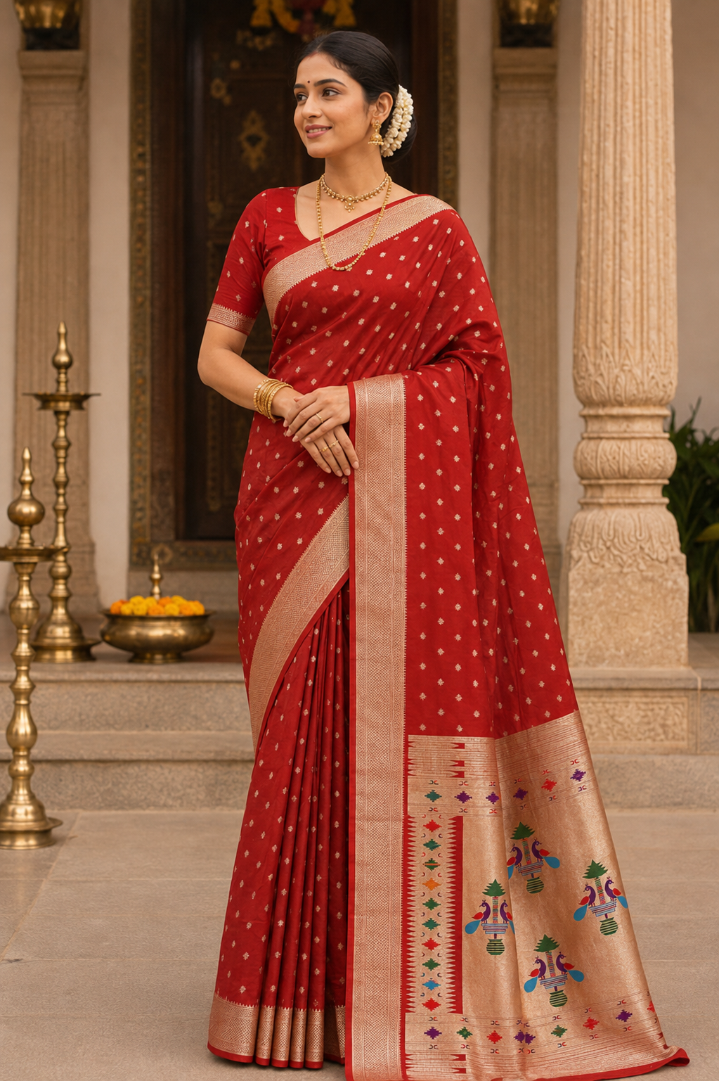 Deep Maroon Maharani Paithani