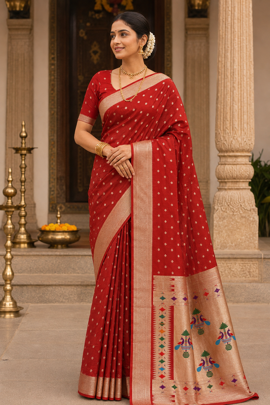 Deep Maroon Maharani Paithani