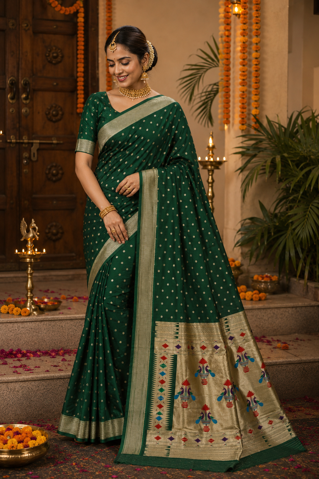 Emerald Green Maharani Paithani