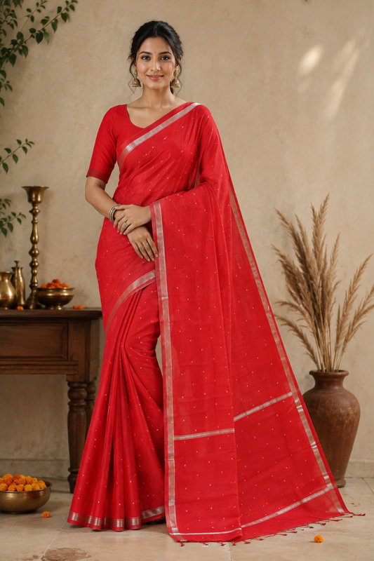 Sindoor Red Maheshwari Saree