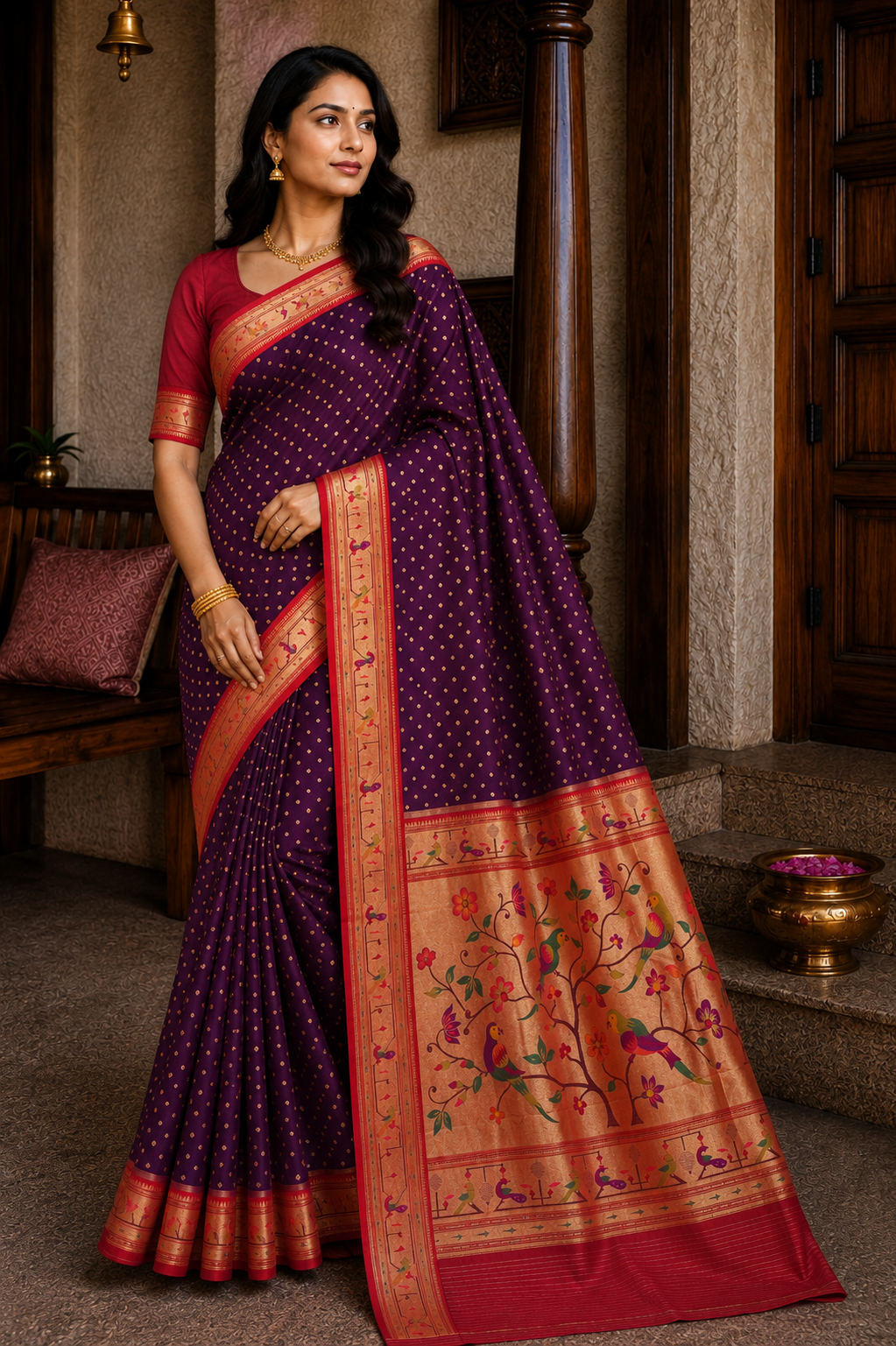 Jammun Purple Royal Bandhej Paithani