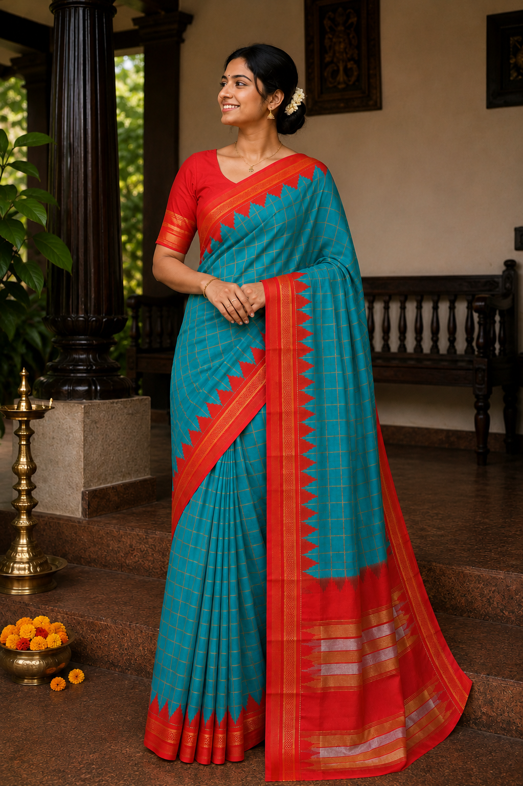 Teal Blue Ilkal Paithani