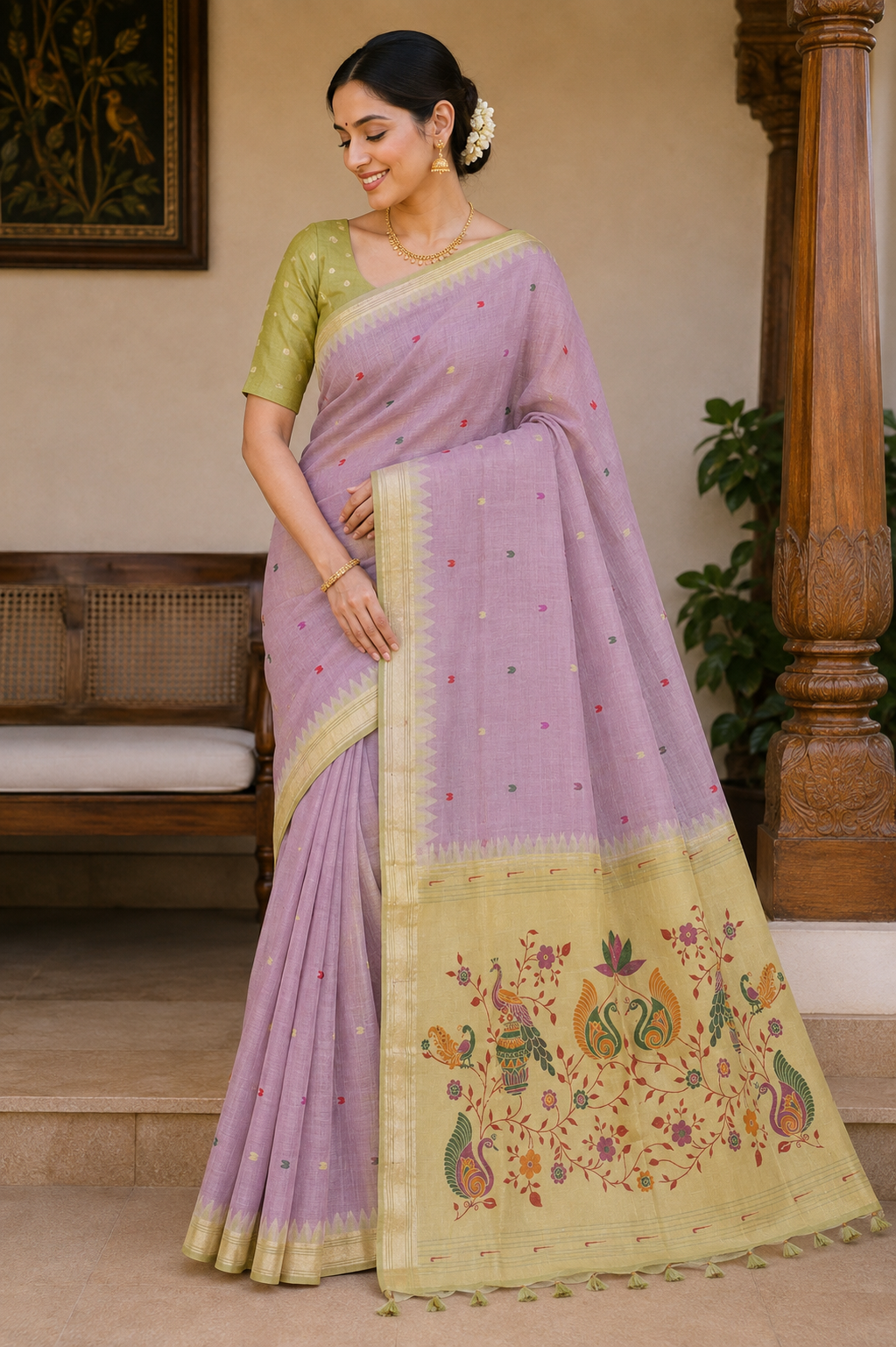 Lavender Mist  Munga Cotton Paithani