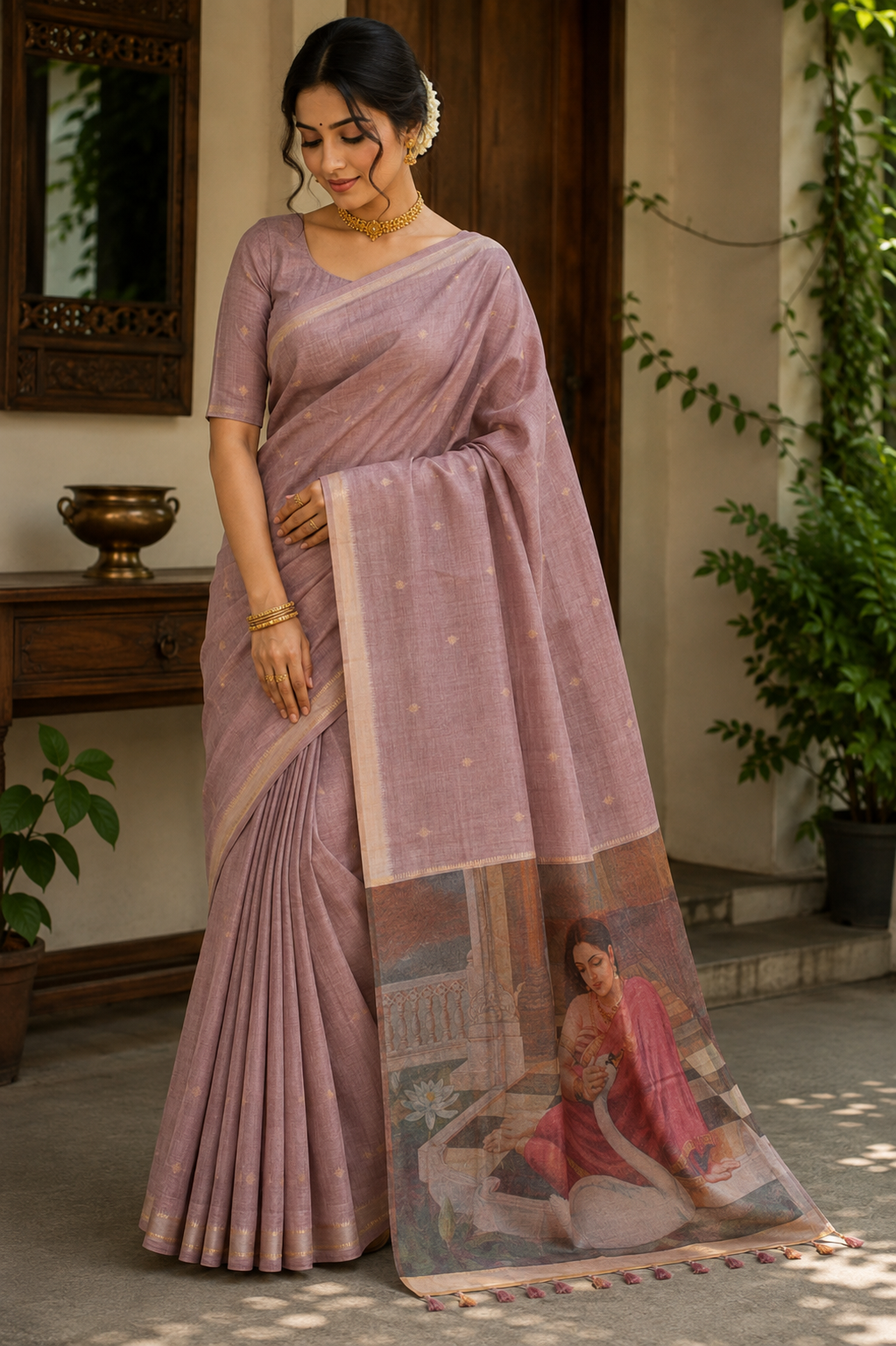 Dusty Lavender Art Tussar Linen