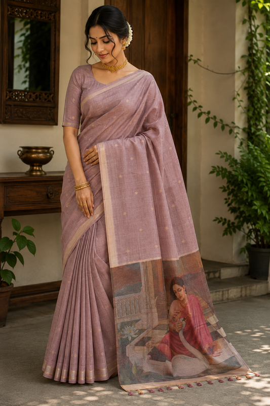 Dusty Lavender Art Tussar Linen