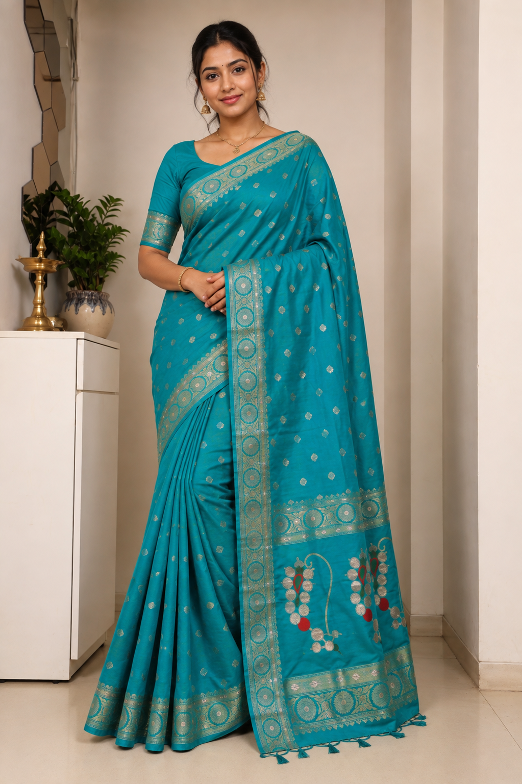 Deep Teal Munga Silk Saree