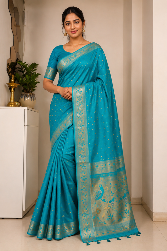 Aqua Turquoise Munga Silk Saree