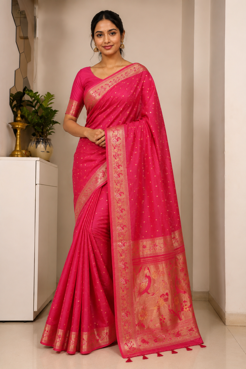 Rani Pink Munga Silk Saree