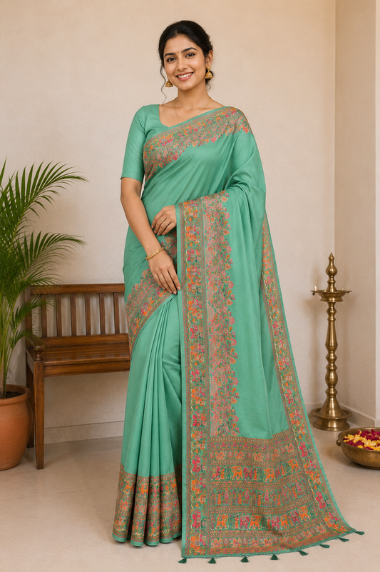 Pista Green Pashmeena Paithani