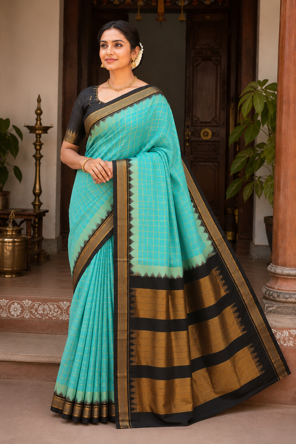Sea Green Ilkal Paithani