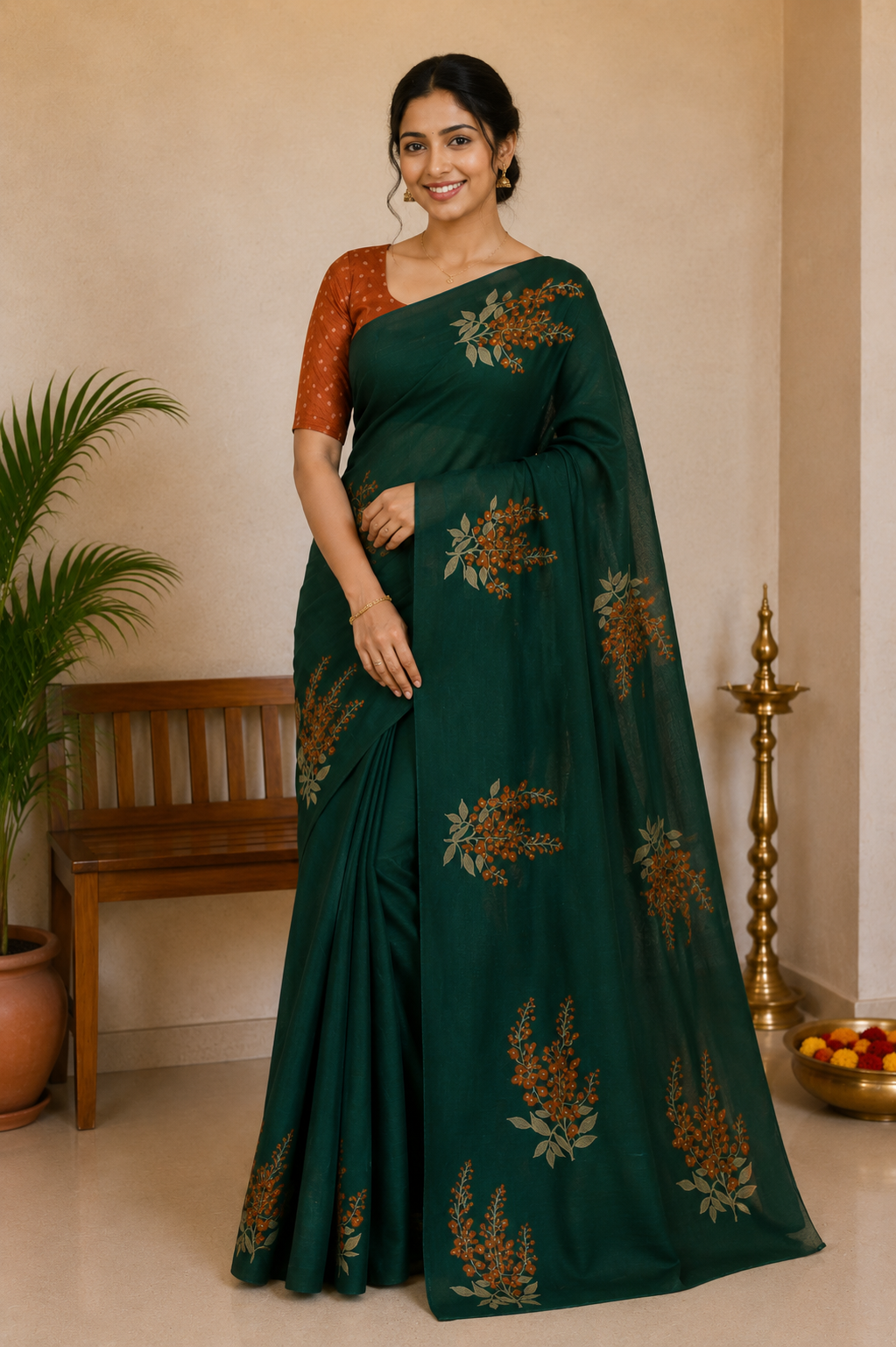 Bottle Green Rust Muga Cotton Silk