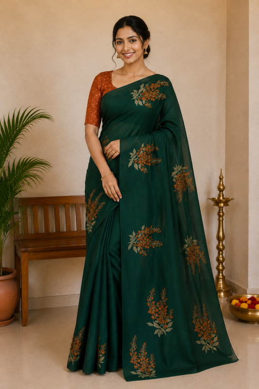 Bottle Green Rust Muga Cotton Silk