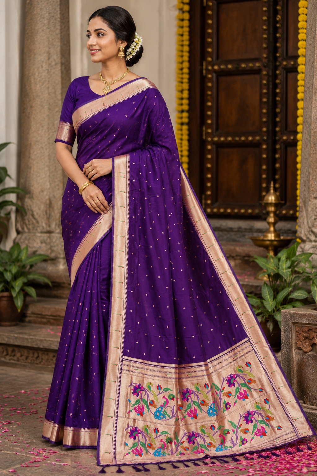 Royal Indigo Paithani and Kalamkari Fusion