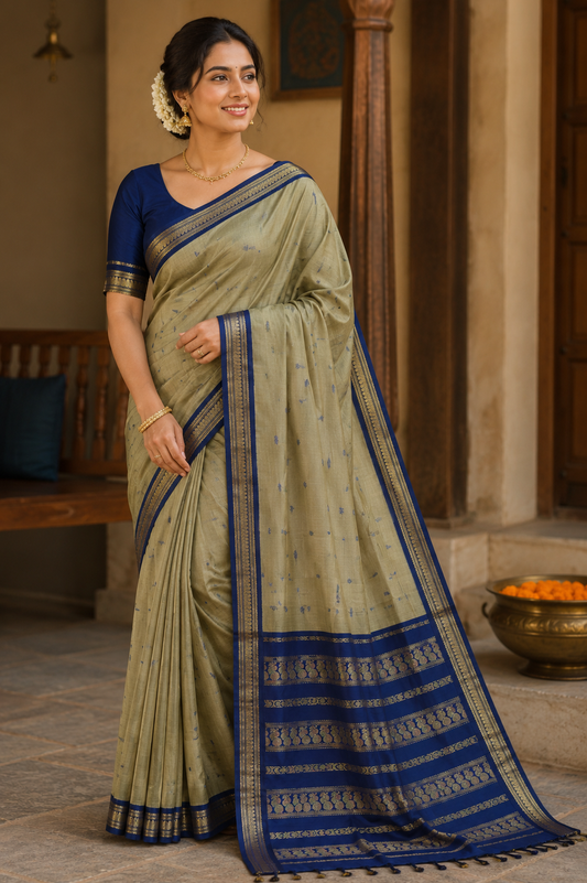Ash Grey Gadwal Cotton Saree