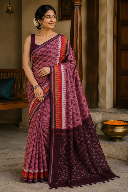 Wine Cotton Georgette Saree