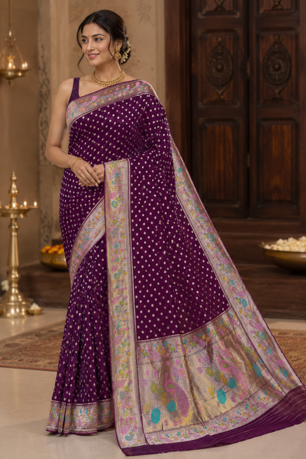 Royal Magentta Georgette Paithani