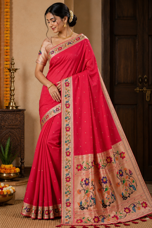 Rani Peacock Border Paithani