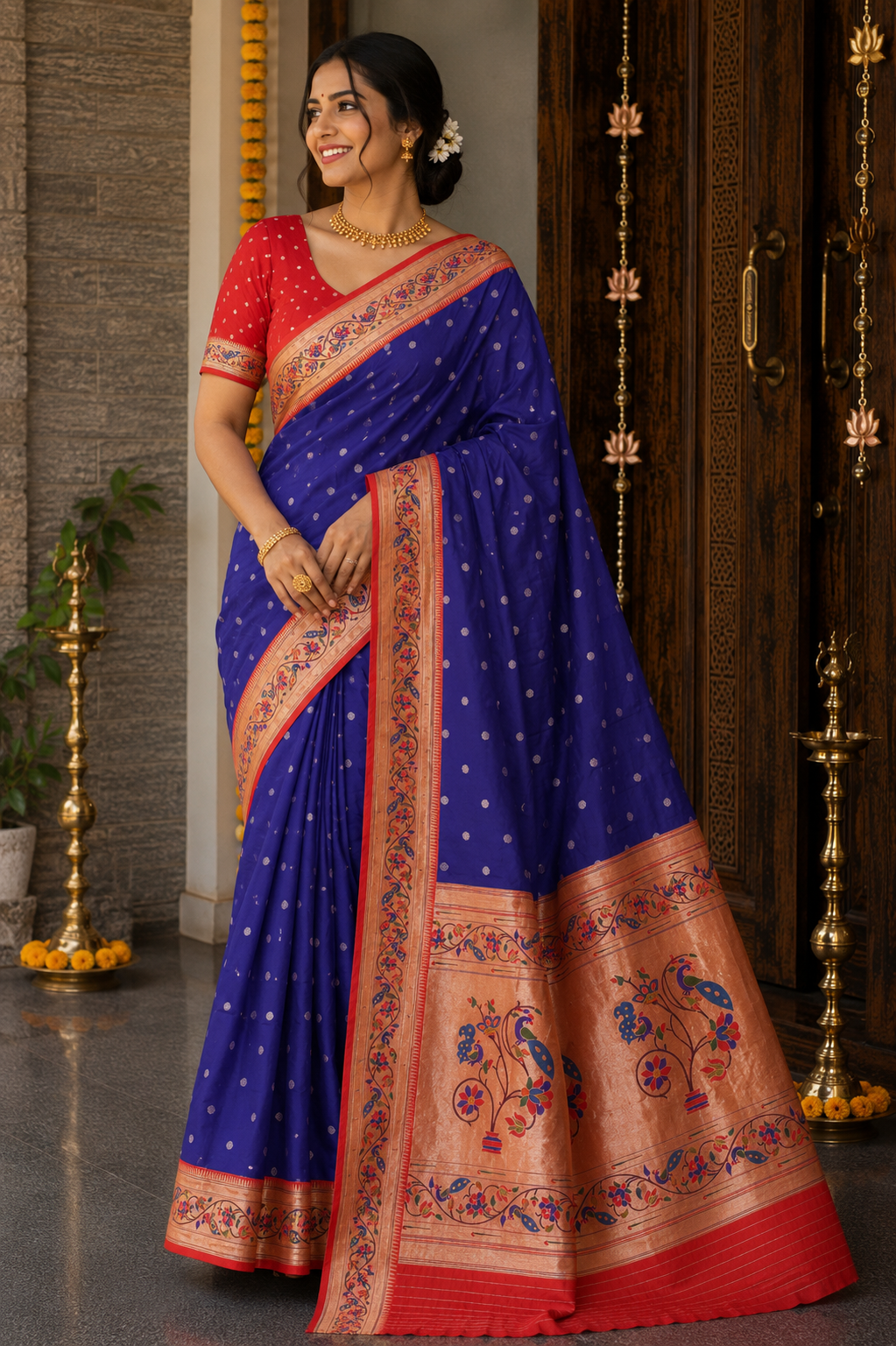 Royal Blue Morvel Border Paithani