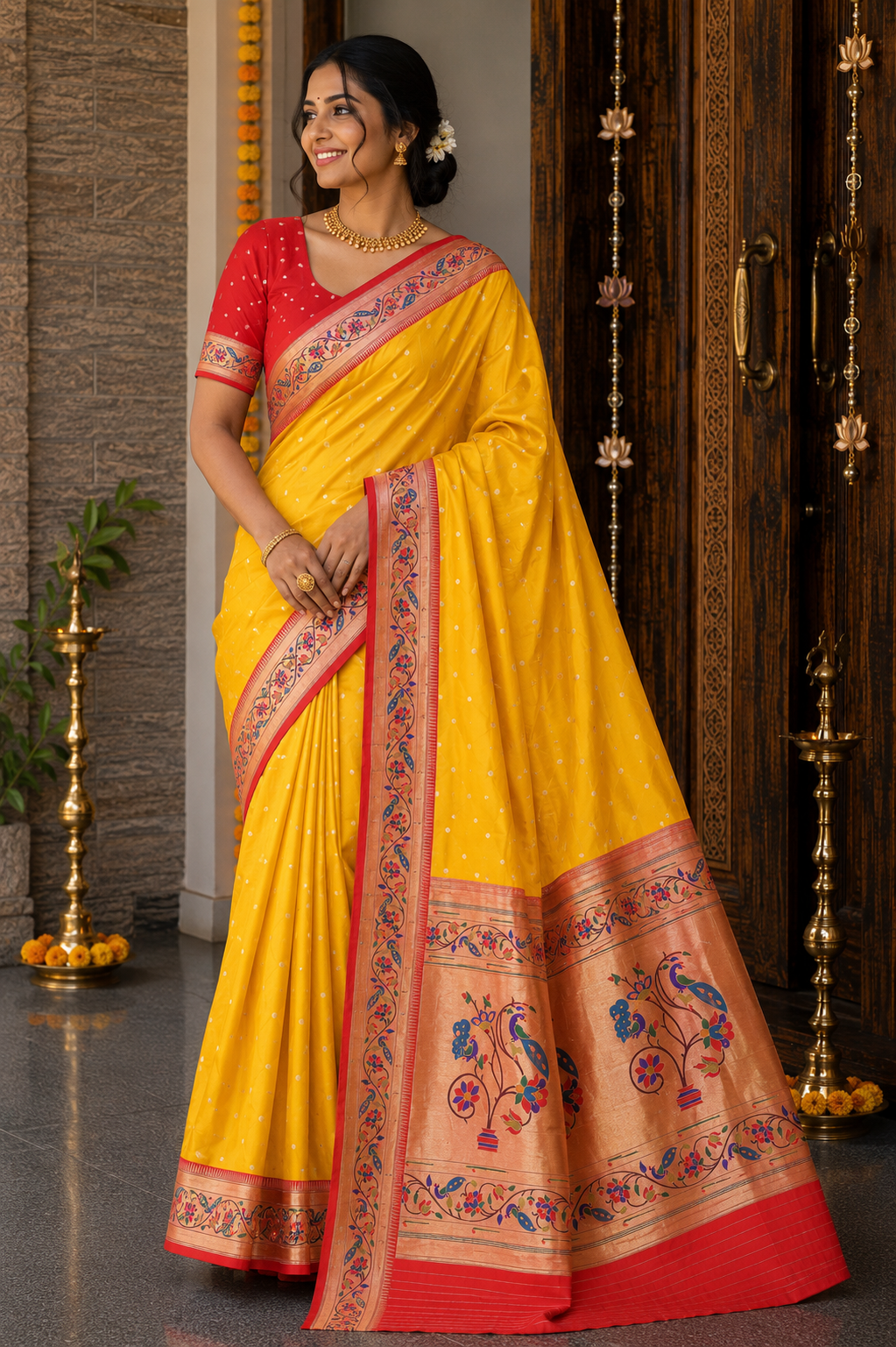 Lemon Yellow Morvel Border Paithani