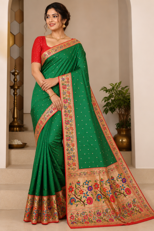 Emerald Green Skirt Border Premium Paithani
