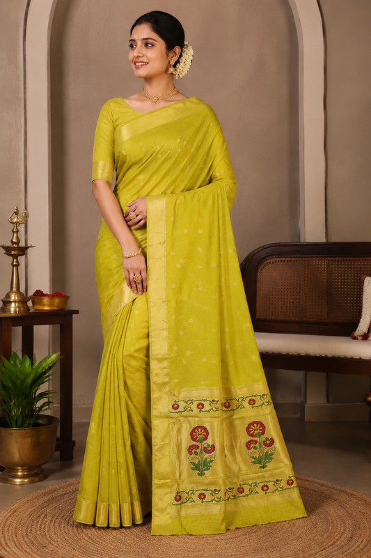 Parrot Lime Munga Paithani