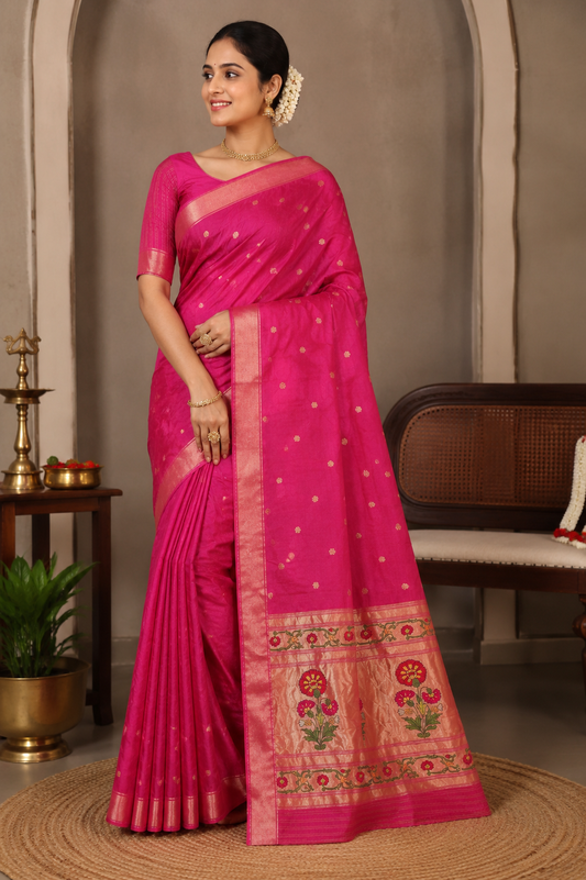 Rani Pink Munga Paithani