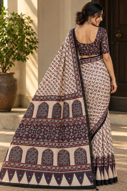 Off White Pure Modal Silk Ajrakh