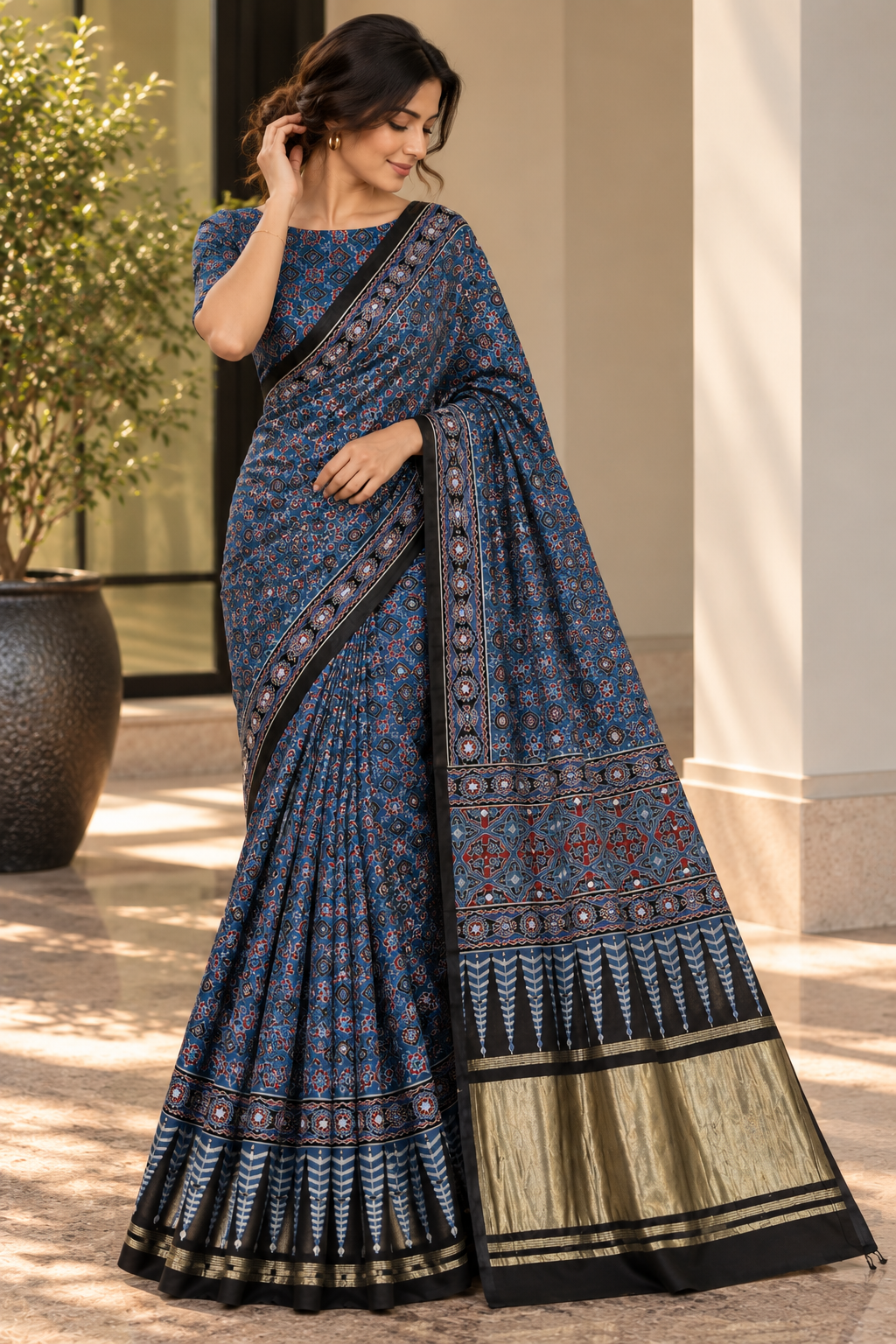 Indigo Blue Pure Modal Silk Ajrakh