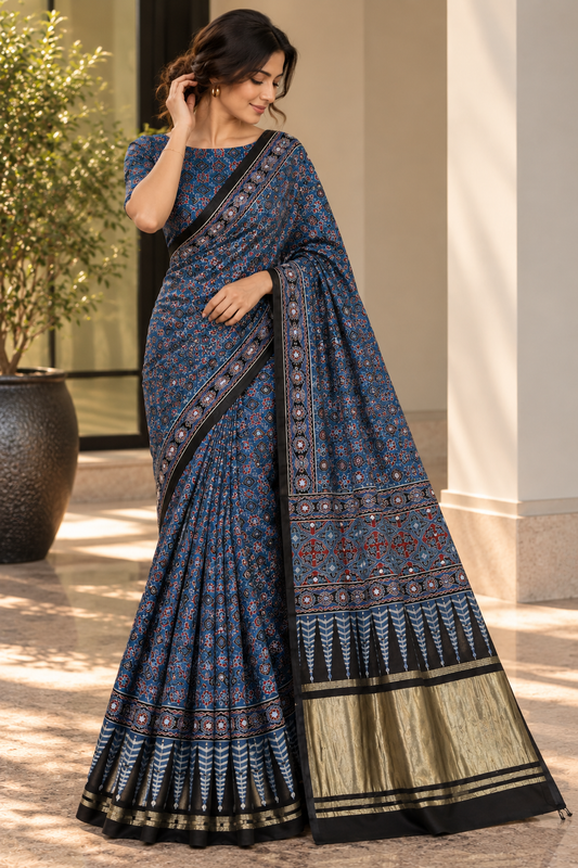 Indigo Blue Pure Modal Silk Ajrakh