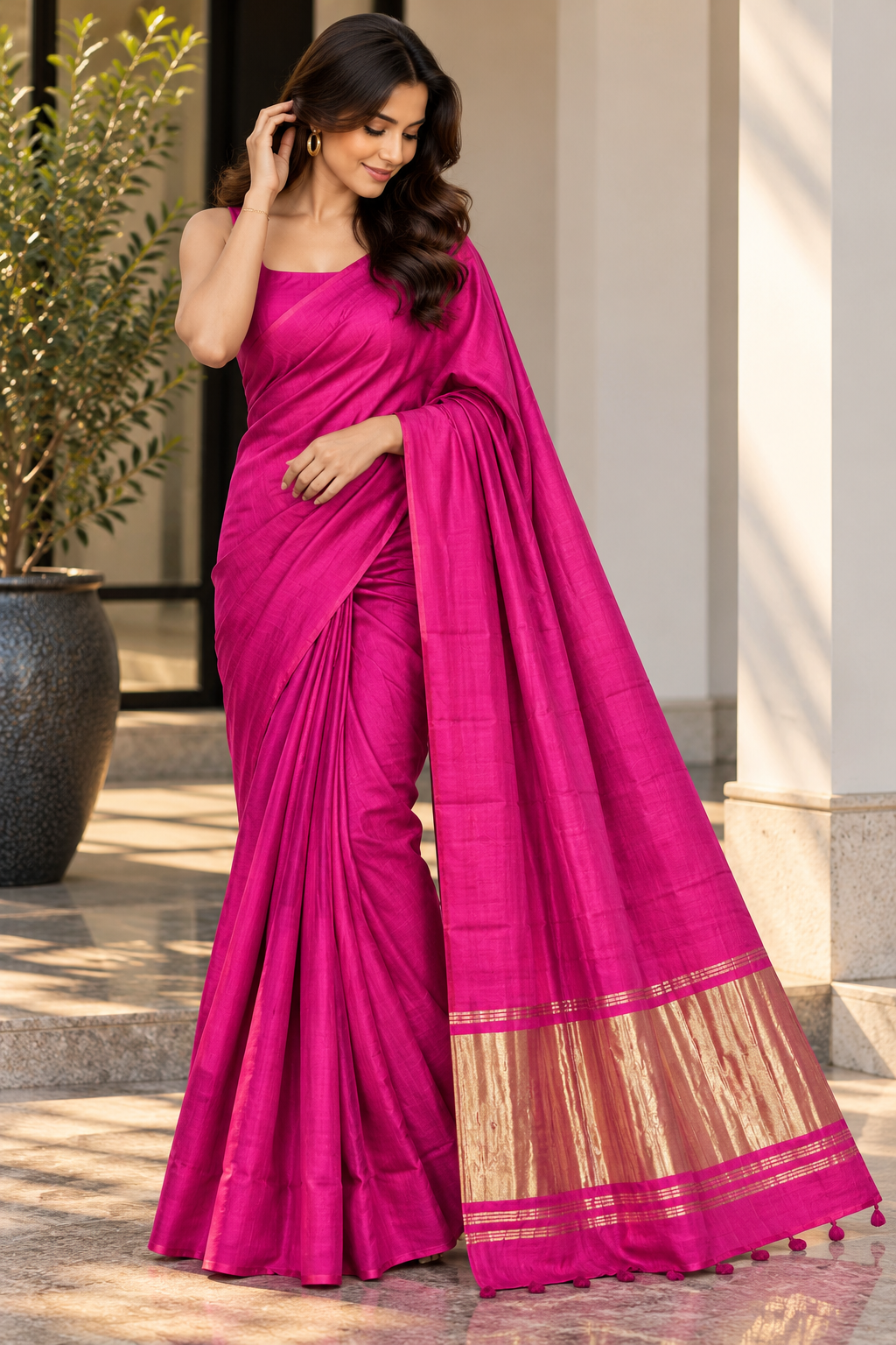 Deep Magenta Pure Modal Silk Saree