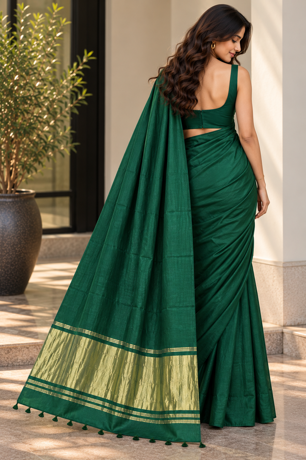 Bottle Green Pure Modal Silk Saree