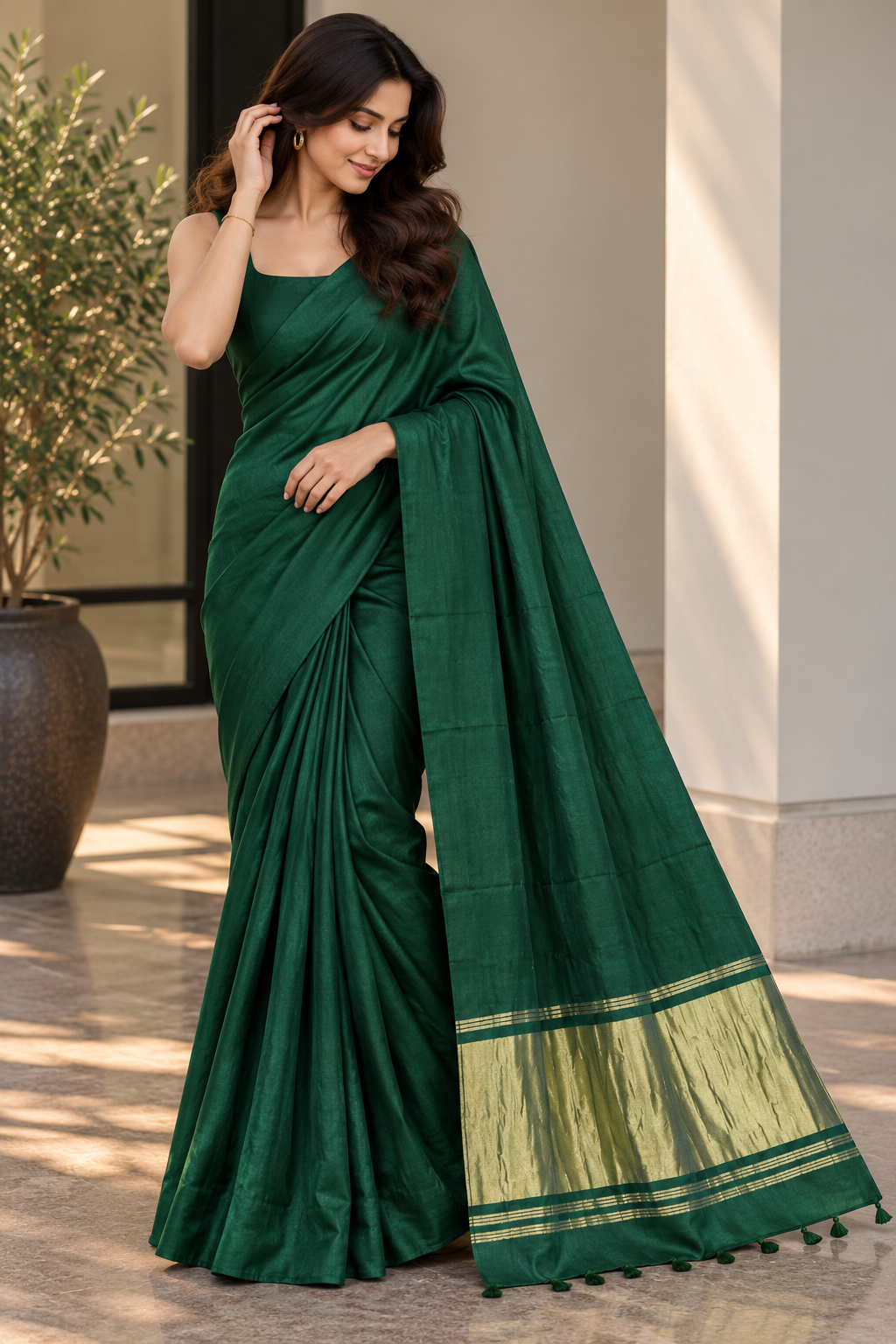 Bottle Green Pure Modal Silk Saree